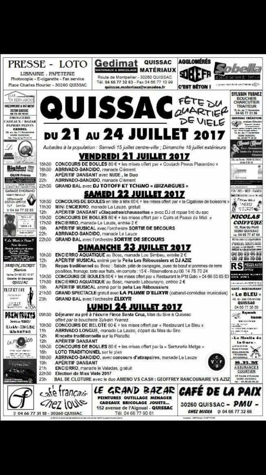 Programme fête de Viele Quissac